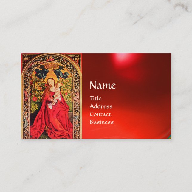 MADONNA OF THE ROSE BOWER ,Red Ruby Gemstone Business Card (Front)