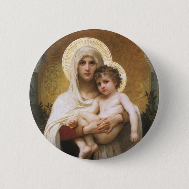 Madonna of the Roses by Bouguereau 2 Inch Round Button (Front)