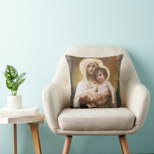 Madonna of the Roses by Bouguereau Throw Pillow