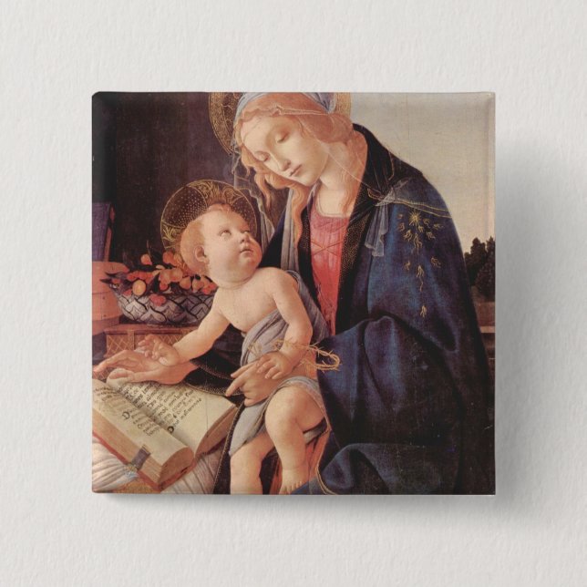 Madonna teaches the child Jesus 2 Inch Square Button (Front)