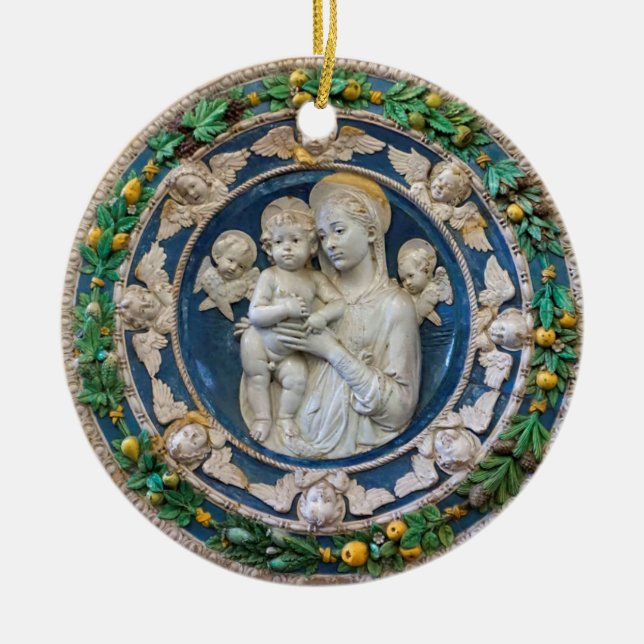 Madonna with Cherubs and Garland by Della Robbia Ceramic Ornament (Front)