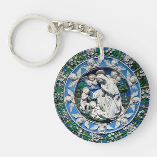 MADONNA WITH CHILD AND ANGELS Ave Maria Prayer Keychain (Front)