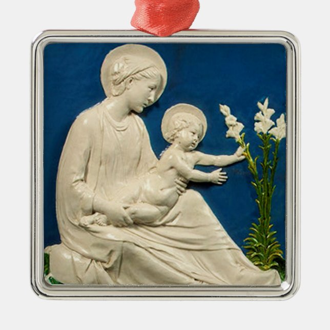 MADONNA WITH CHILD AND WHITE LILIES METAL ORNAMENT (Front)