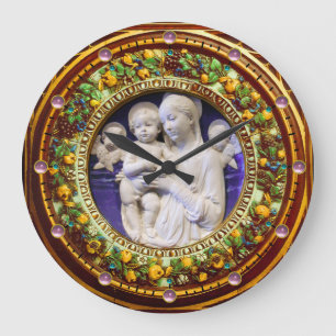 MADONNA WITH CHILD,ANGELS FLORAL RENAISSANCE CROWN LARGE CLOCK