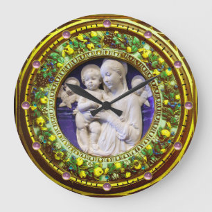 MADONNA WITH CHILD,ANGELS FLORAL RENAISSANCE CROWN LARGE CLOCK