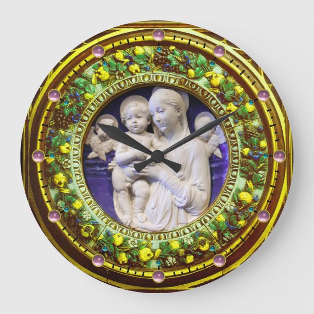MADONNA WITH CHILD,ANGELS FLORAL RENAISSANCE CROWN LARGE CLOCK (Front)