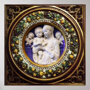 MADONNA WITH CHILD,ANGELS RENAISSANCE FLORAL CROWN POSTER