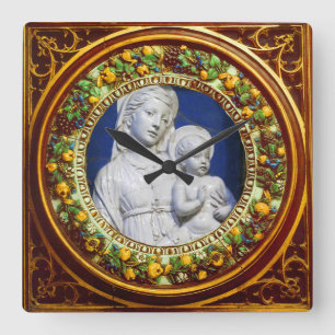 MADONNA WITH CHILD FLORAL RENAISSANCE CROWN SQUARE WALL CLOCK