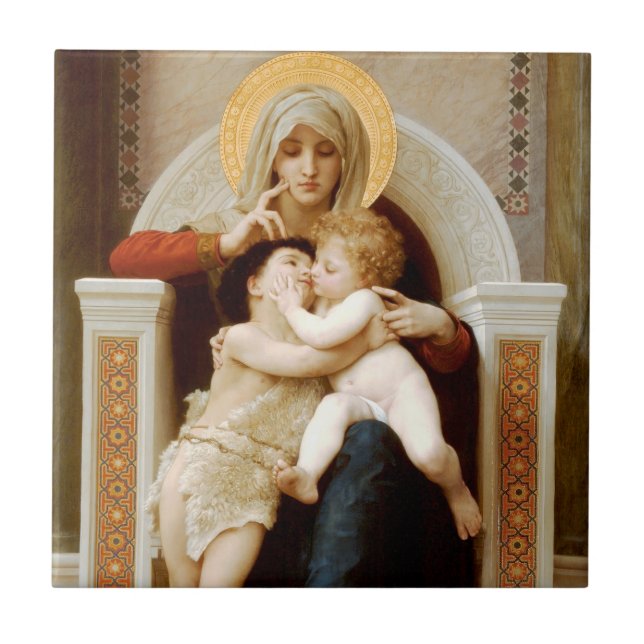 Madonna with child & John the Baptist, Bouguereau Tile (Front)
