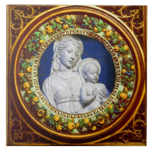 MADONNA WITH CHILD,RENAISSANCE FLORAL CROWN TILE