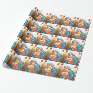 Madonna with Jesus Byzantine Religious Icon gold Wrapping Paper