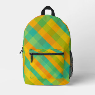 Madras Check Revival – Citrus Diagonal Plaid Backp Printed Backpack