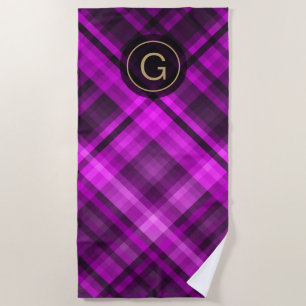 Madras Hot Pink Diagonal, Personalized Monogram Beach Towel