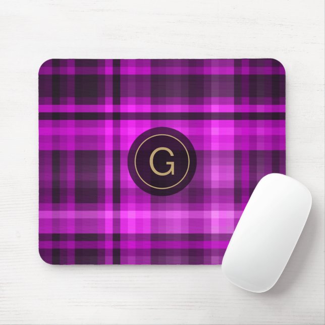 Madras Hot Pink Girly Pattern Custom Initial Mouse Pad (With Mouse)