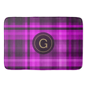 Madras Hot Pink Pattern Initial Personalized Bath Mat