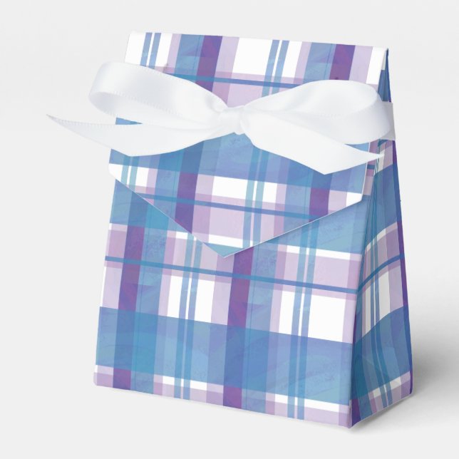 Madras Plaid Blue and Purple Favor Box (Front Side)
