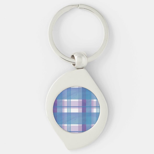 Madras Plaid Blue and Purple Keychain (Front)