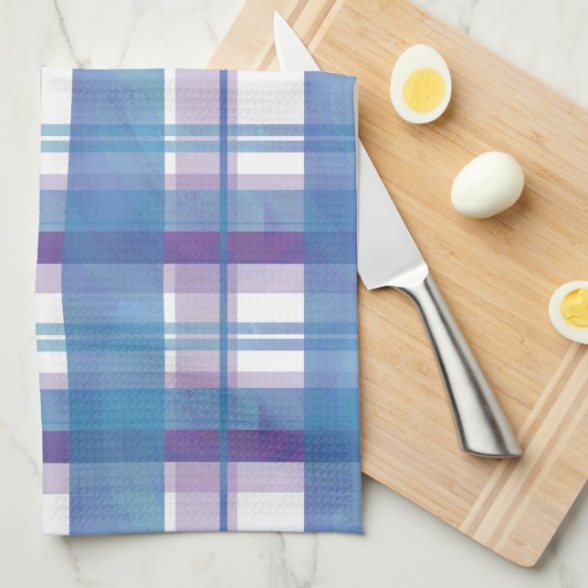 Madras Plaid Blue and Purple Kitchen Towel (Quarter Fold)