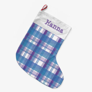 Madras Plaid Blue and Purple Large Christmas Stocking