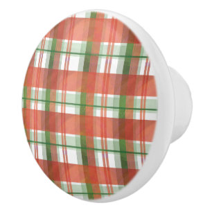 Madras Plaid Christmas Ceramic Knob