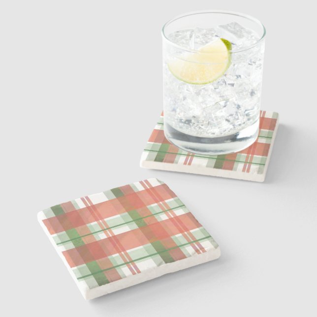 Madras Plaid Christmas Stone Coaster (Side)