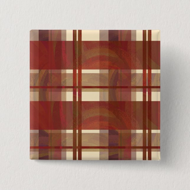 Madras Plaid Fall Red 2 Inch Square Button (Front)