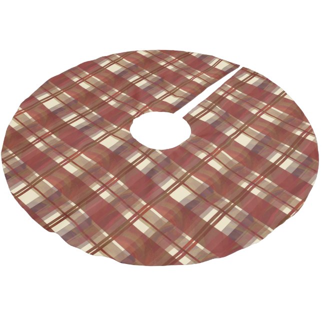 Madras Plaid Fall Red Brushed Polyester Tree Skirt (Angled)