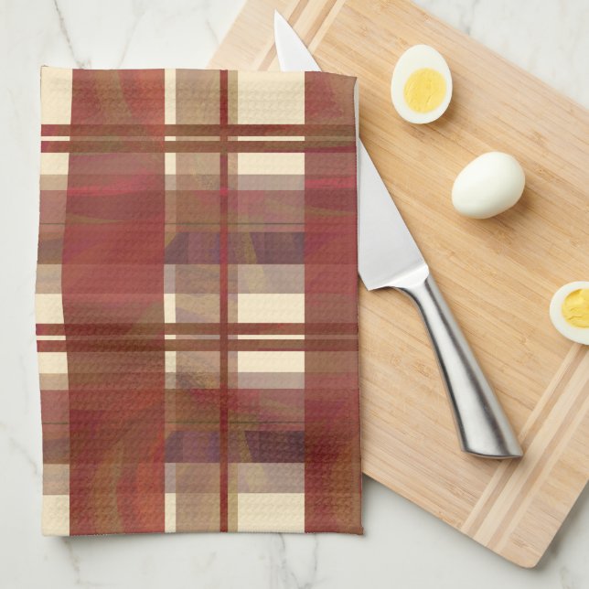 Madras Plaid Fall Red Kitchen Towel (Quarter Fold)