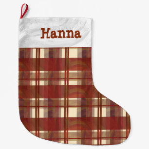 Madras Plaid Fall Red Large Christmas Stocking