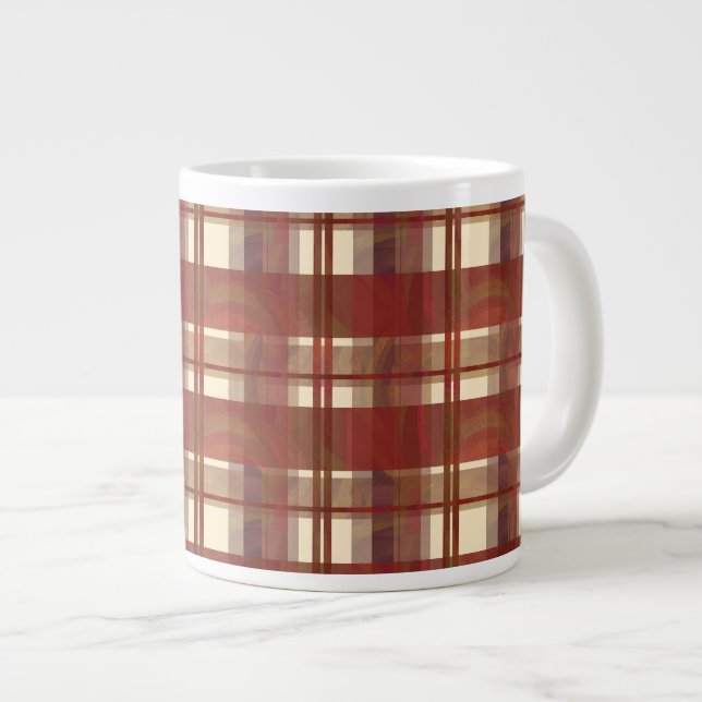 Madras Plaid Fall Red Large Coffee Mug (Front Right)