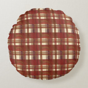 Madras Plaid Fall Red Round Pillow