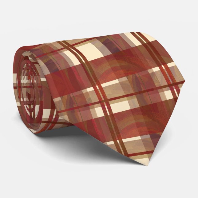 Madras Plaid Fall Red Tie (Rolled)