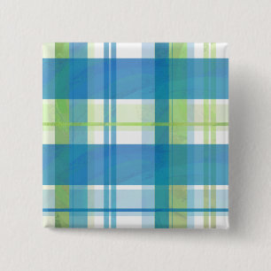 Madras Plaid Green and Blue 2 Inch Square Button