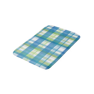 Madras Plaid Green and Blue Bath Mat