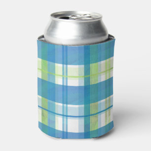 Madras Plaid Green and Blue Can Cooler