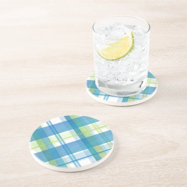 Madras Plaid Green and Blue Coaster (Side)