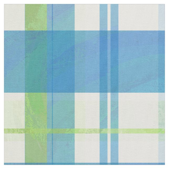 Madras Plaid Green and Blue Fabric (Close Up)
