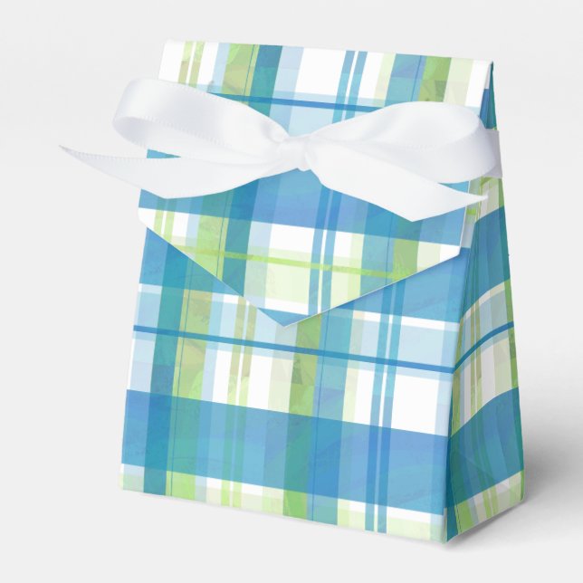 Madras Plaid Green and Blue Favor Box (Front Side)