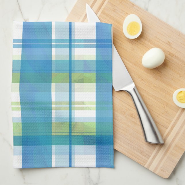 Madras Plaid Green and Blue Kitchen Towel (Quarter Fold)