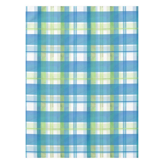 Madras Plaid Green and Blue Tablecloth (Front)