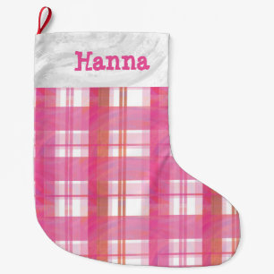 Madras Plaid Pink Large Christmas Stocking
