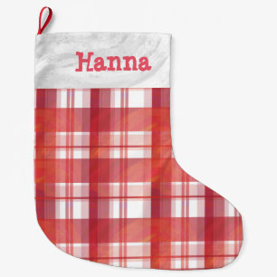 Madras Plaid Red Large Christmas Stocking