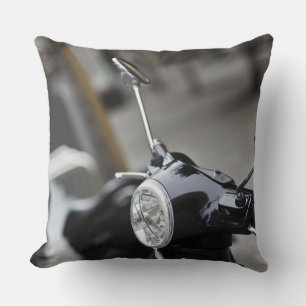 Madrid, black Vespa scooter Throw Pillow