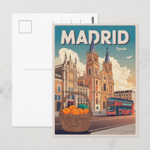 Madrid bus spain vintage travel souvenirs, gifts postcard