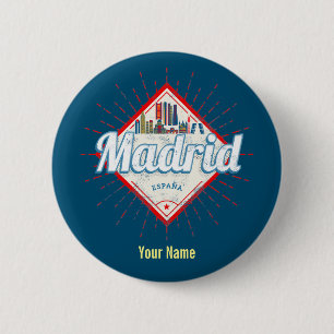 Madrid Capital Spain Retro Skyline Vintage 2 Inch Round Button