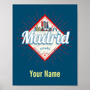 Madrid Capital Spain Retro Skyline Vintage Poster