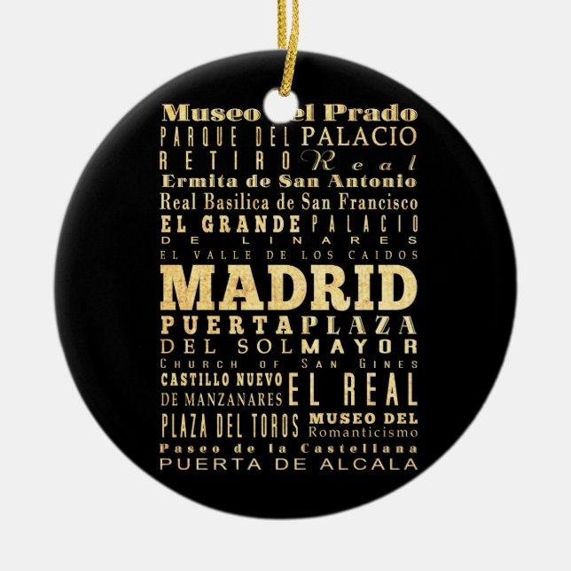 Madrid City of Spain Typography Art Ceramic Ornament (Front)