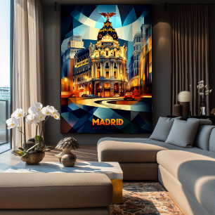 Madrid Cubist Elegance, Modern Geometric Cityscape Poster