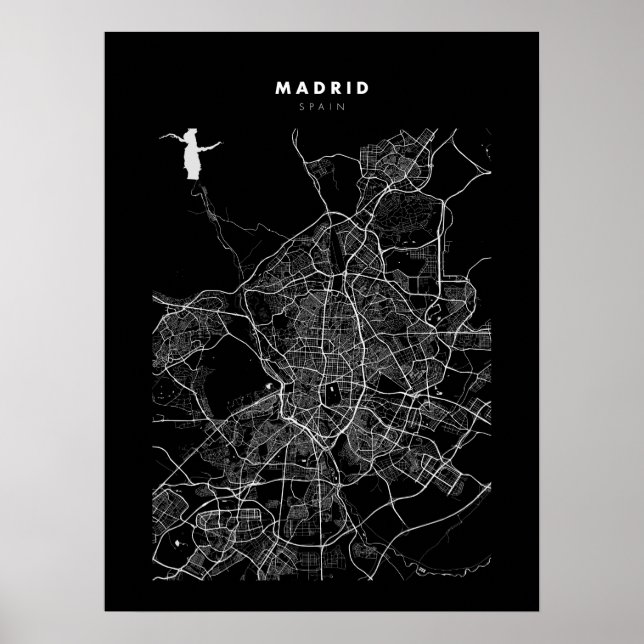 Madrid - Espagne Carte de la ville sombre Poster (Devant)