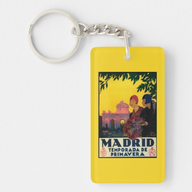Madrid in Springtime Travel Promotional Poster Keychain (Front)